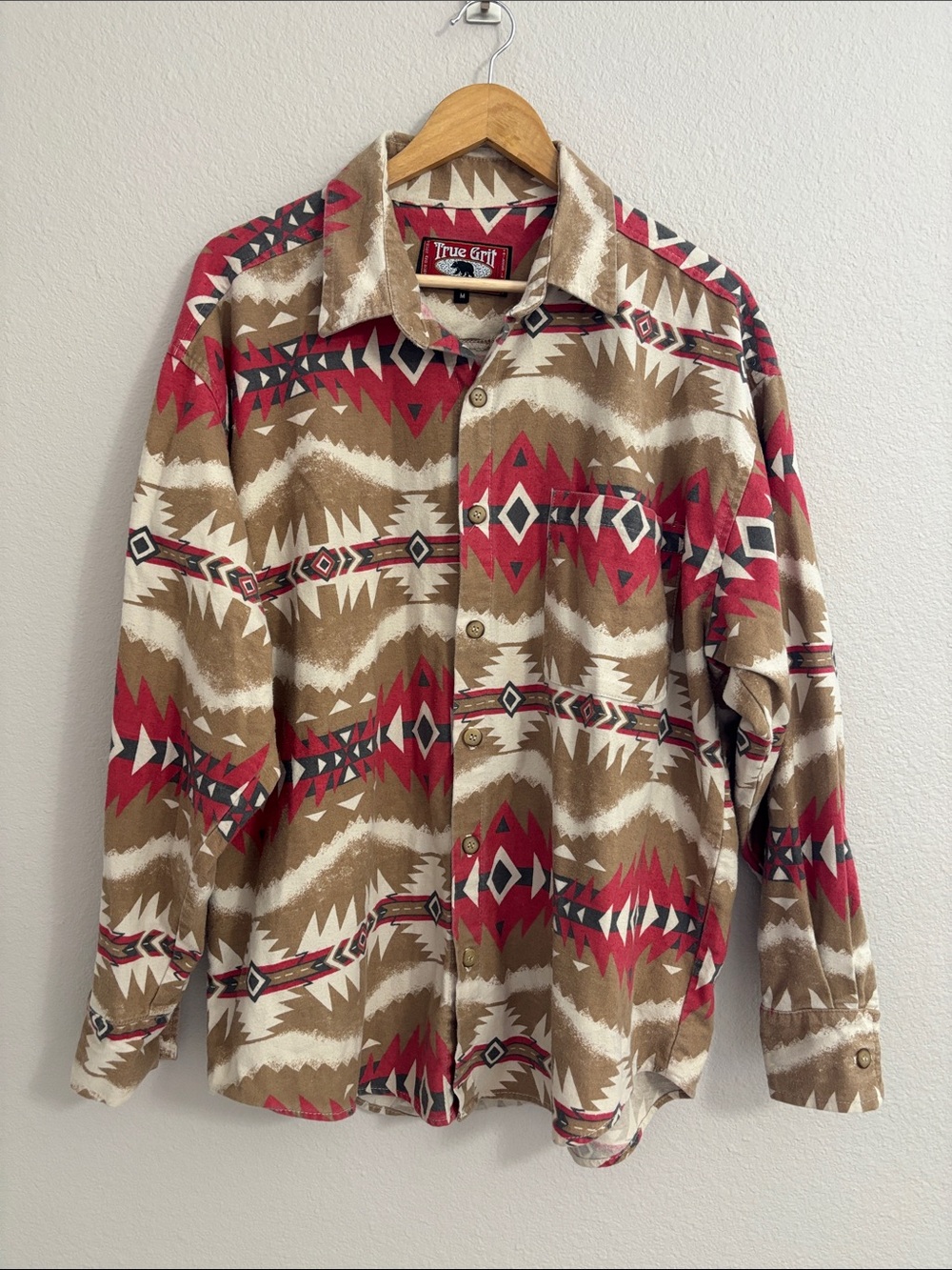True Grit Southwestern Aztec Geometric Flannel Button Down Shirt Long Sleeve M